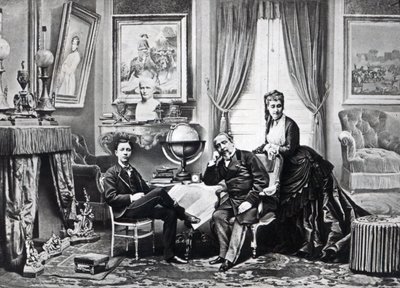 Emperor Napoleon III with Empress Eugenie and the Prince Imperial at Camden Place, Chislehurst in 1872 by English Photographer